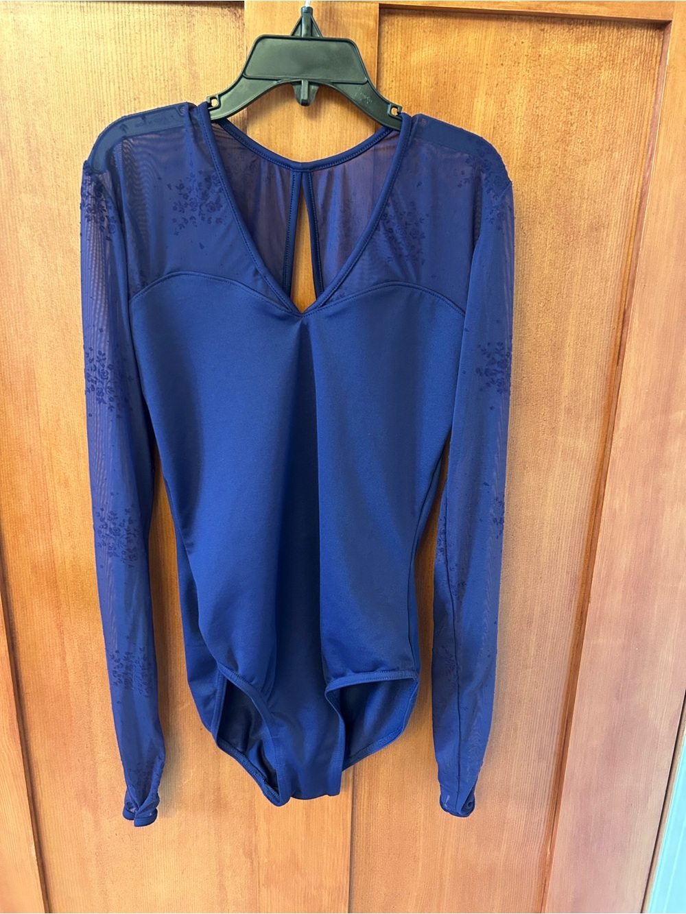 Mirella Long-Sleeve Mesh Panel Leotard with Keyhole Back